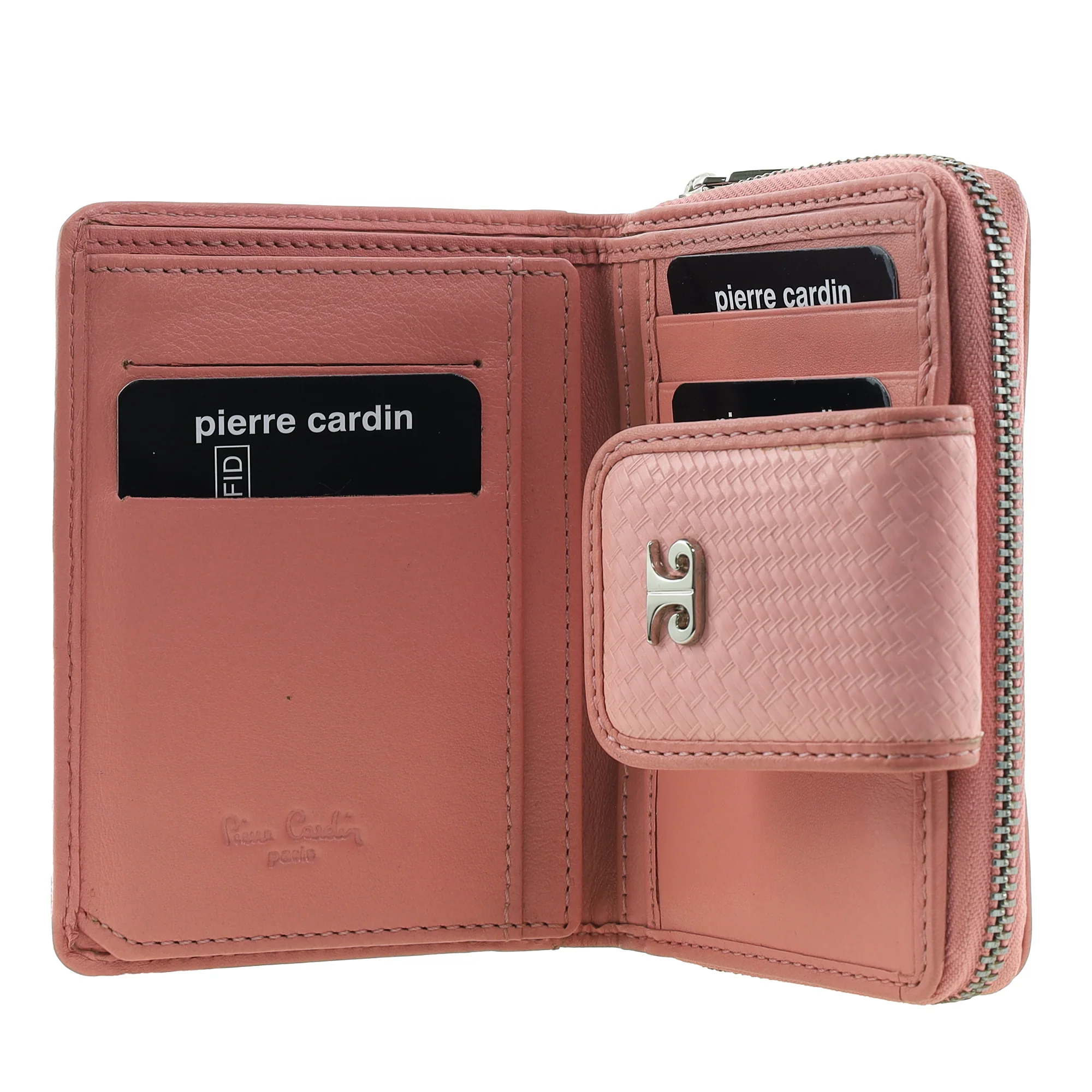 Pierre Cardin Genuine Leather Ladies Bi-Fold Wallet with Zip Coin Section in Pink - Image 3