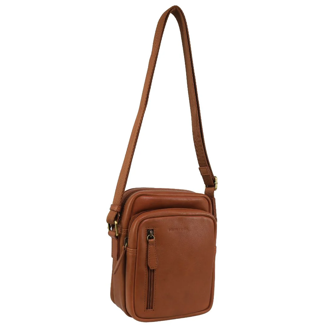 Pierre Cardin Men's Leather Twin Zip Crossbody Bag