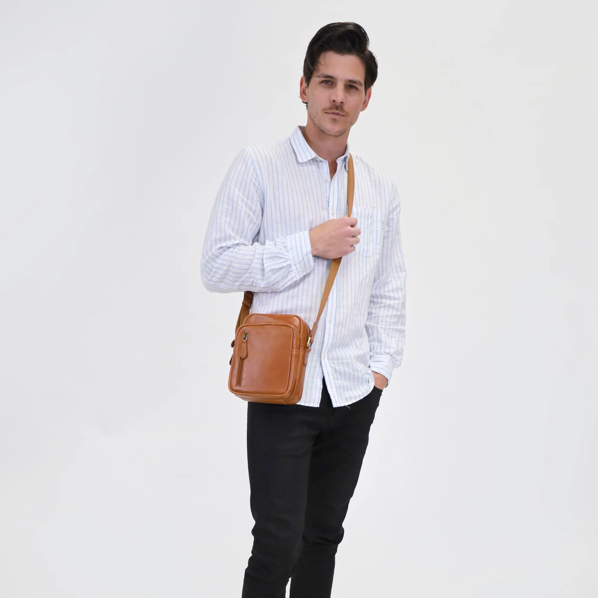 Pierre Cardin Men's Leather Twin Zip Crossbody Bag - Image 2