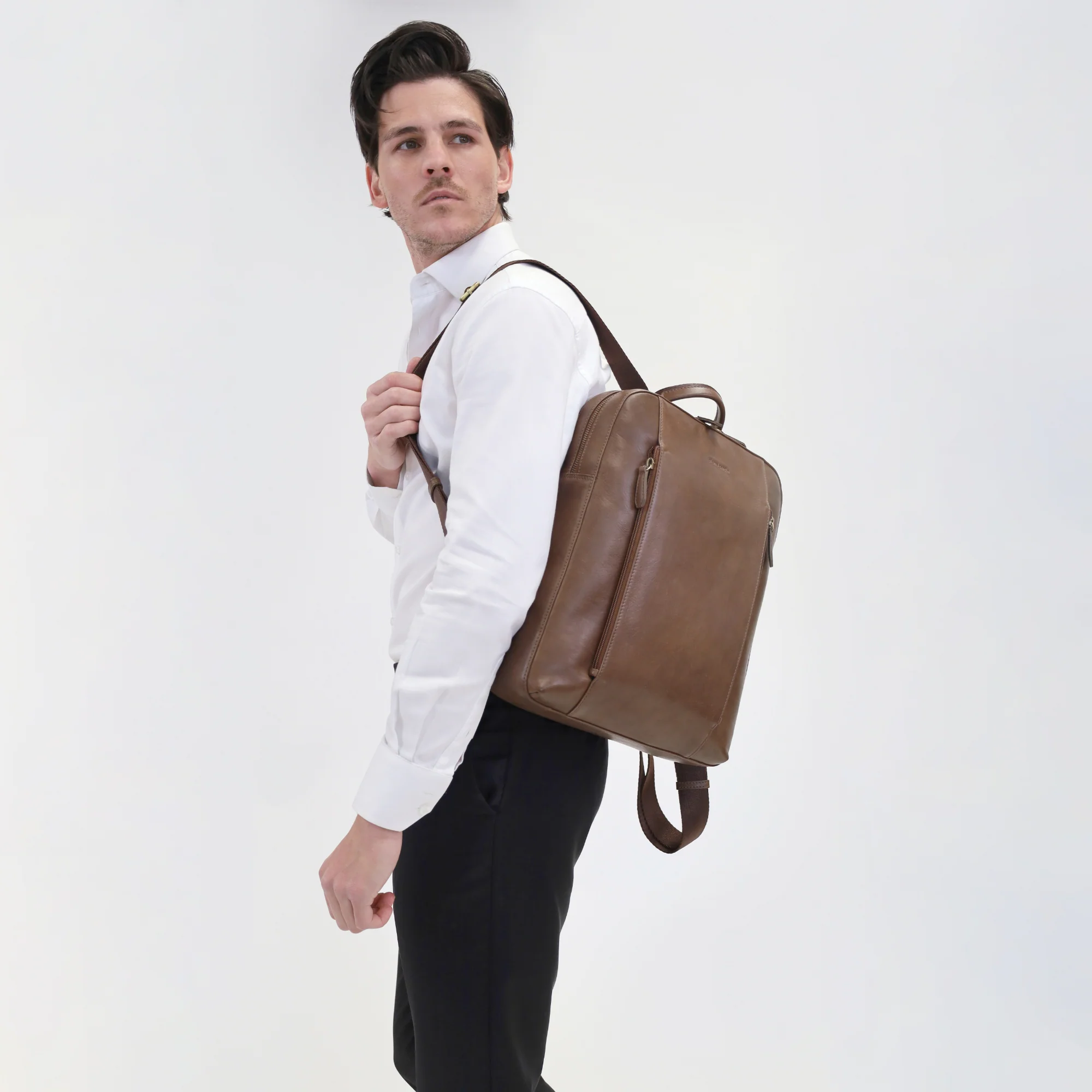 Pierre Cardin Men's Leather Functional Business/Laptop Backpack - Image 2