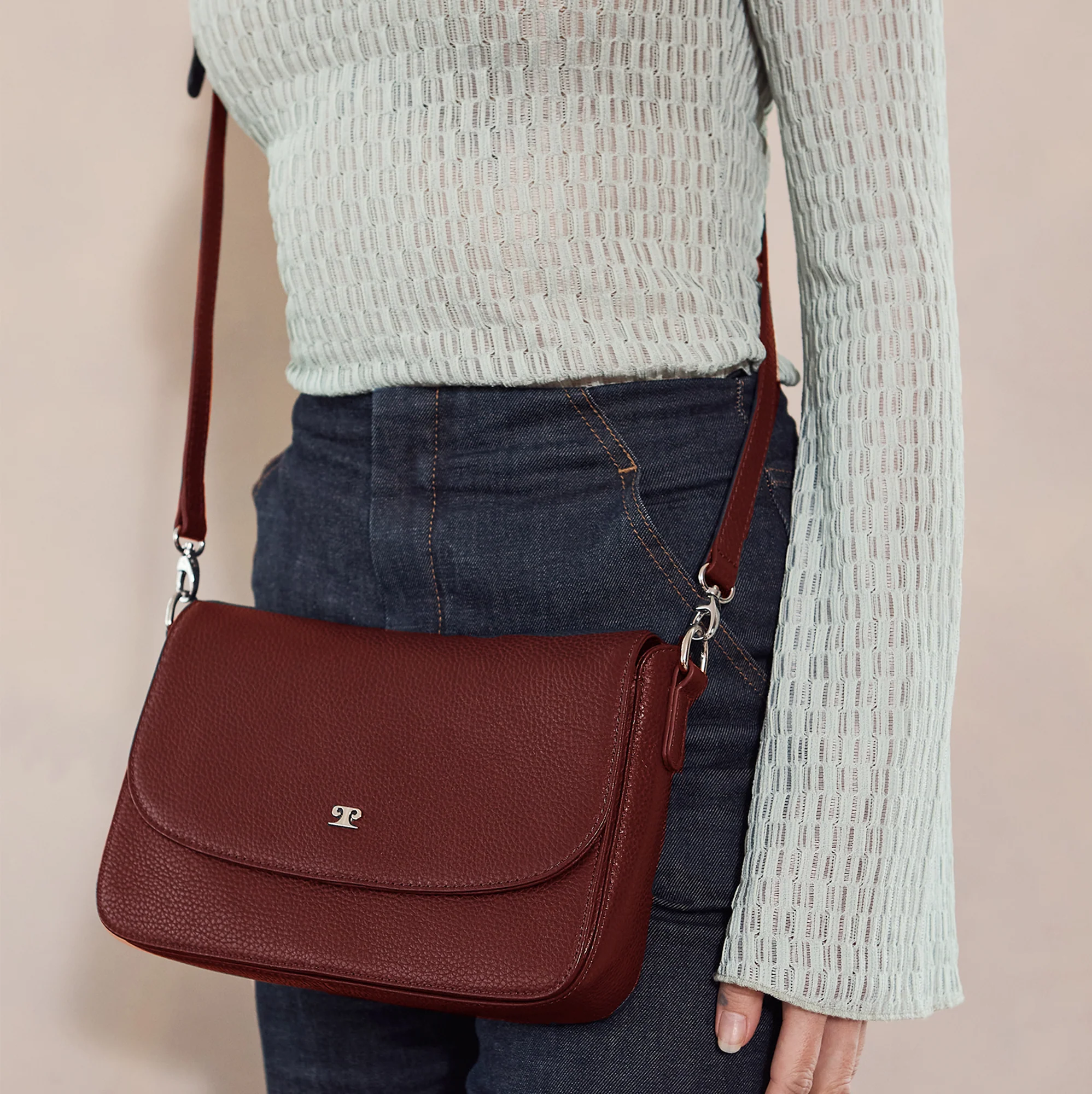Pierre Cardin Ladies Leather Flap Over Crossbody Bag - Image 6