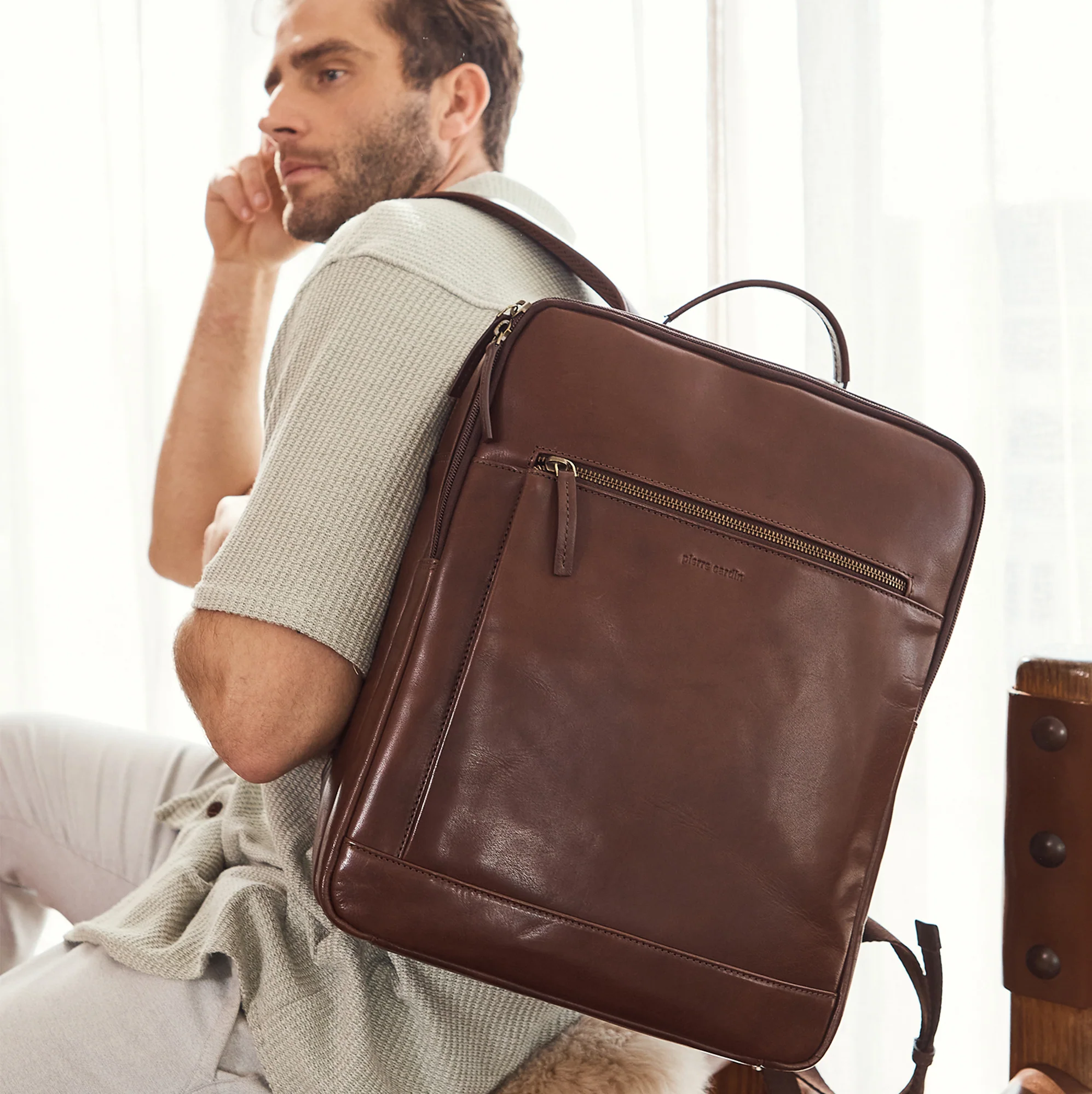 Pierre Cardin Leather Business/Laptop Backpack - Image 2