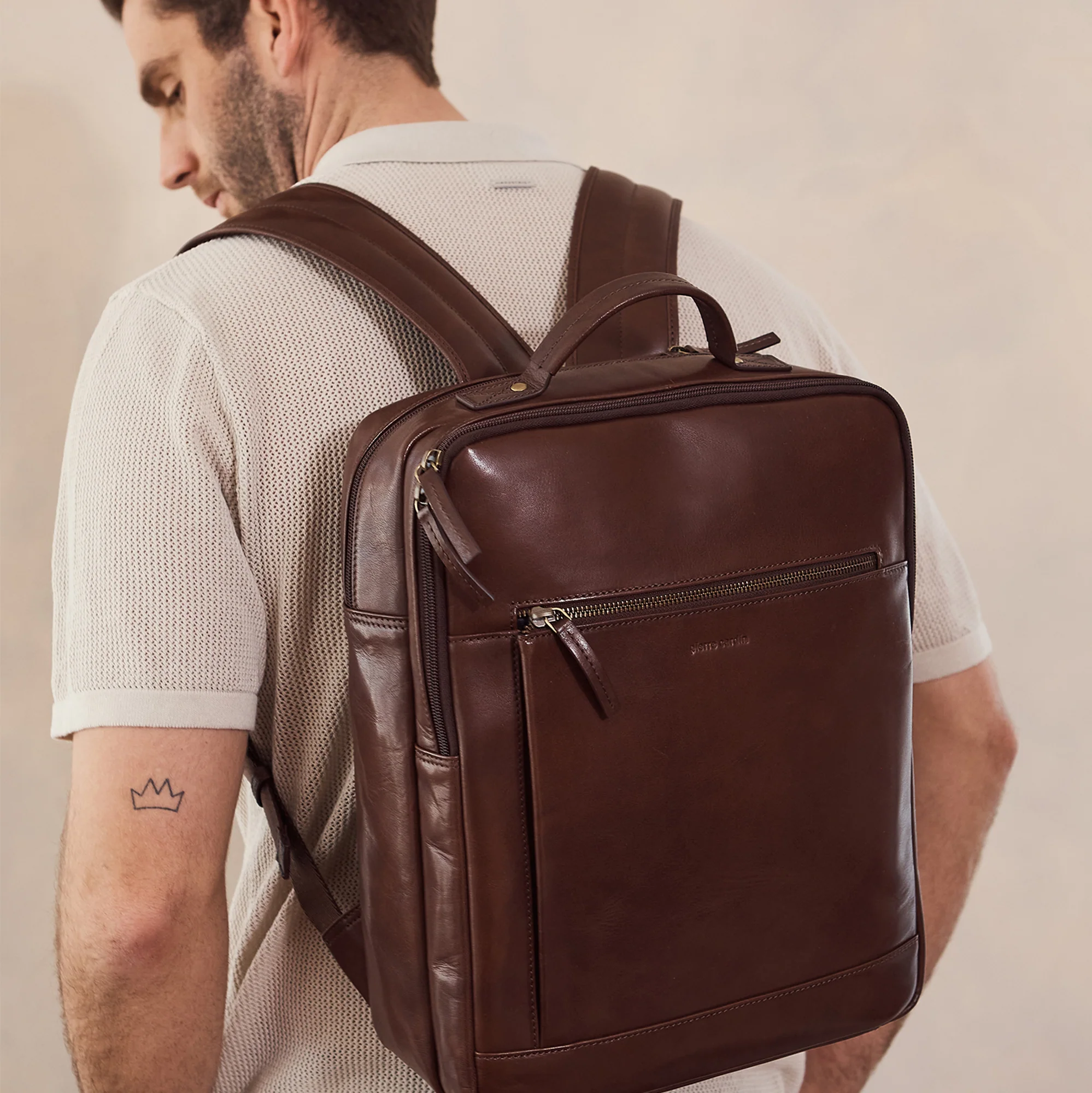 Pierre Cardin Leather Business/Laptop Backpack - Image 6