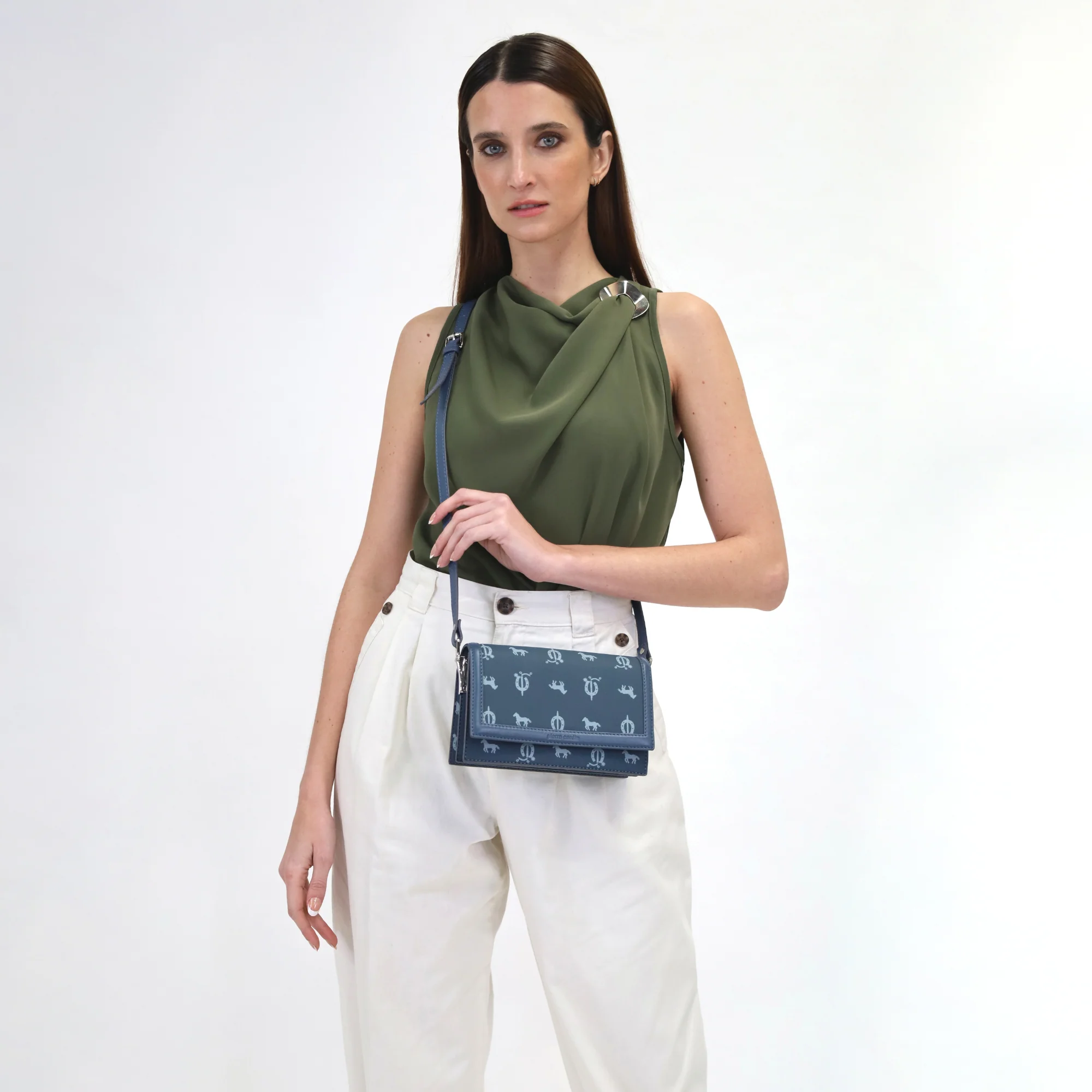 Pierre Cardin Canvas Print/Leather Trim Flap Cross-Body Bag - Image 2