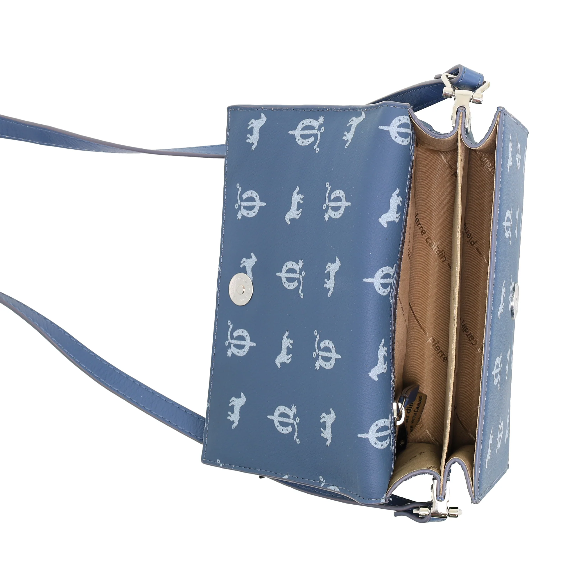 Pierre Cardin Canvas Print/Leather Trim Flap Cross-Body Bag - Image 3