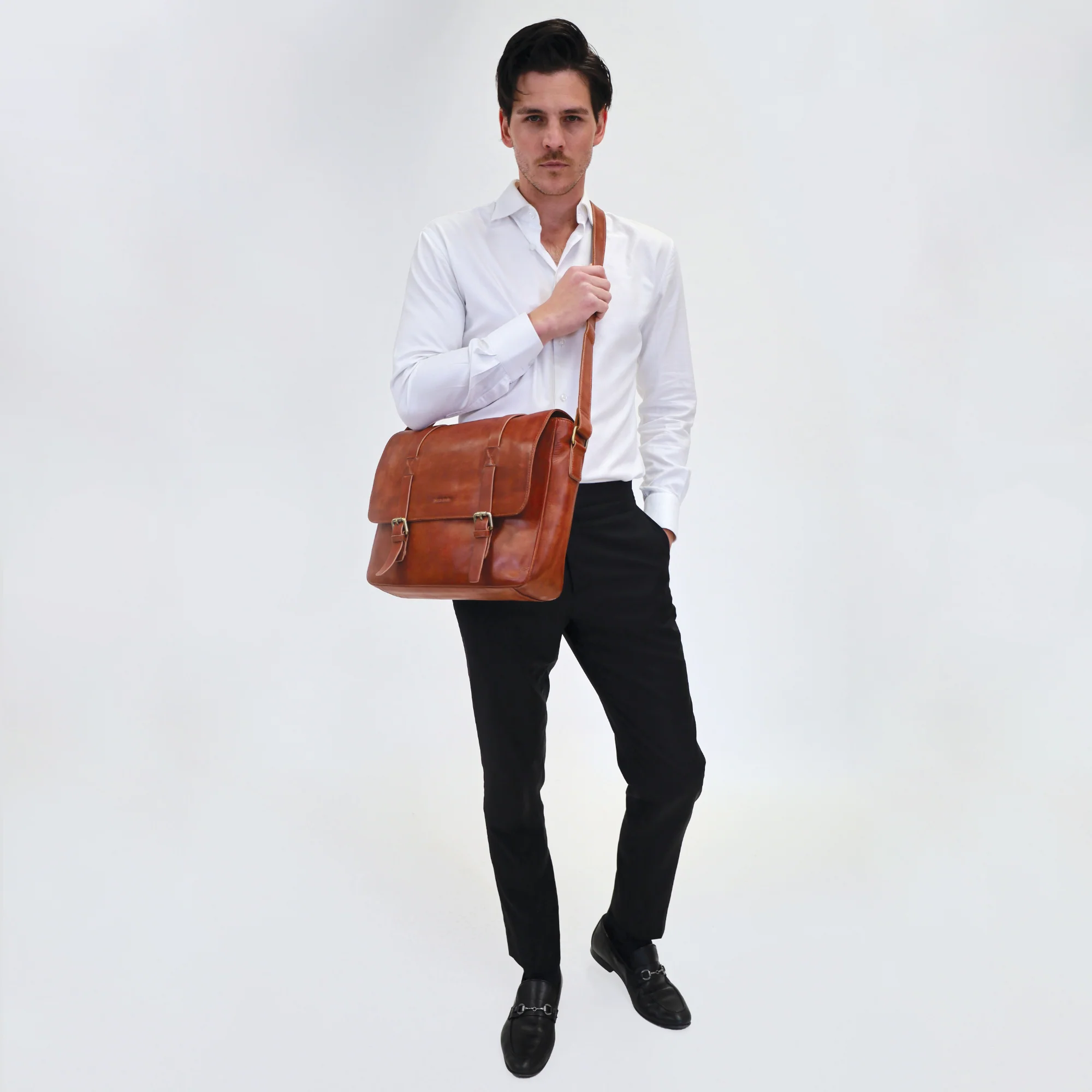 Pierre Cardin Men's Rustic Leather Computer Satchel - Image 7