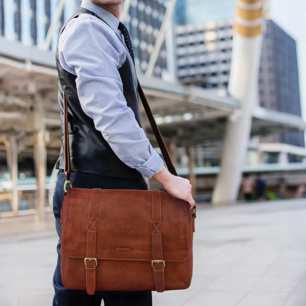 Pierre Cardin Men's Rustic Leather Computer Satchel - Image 8