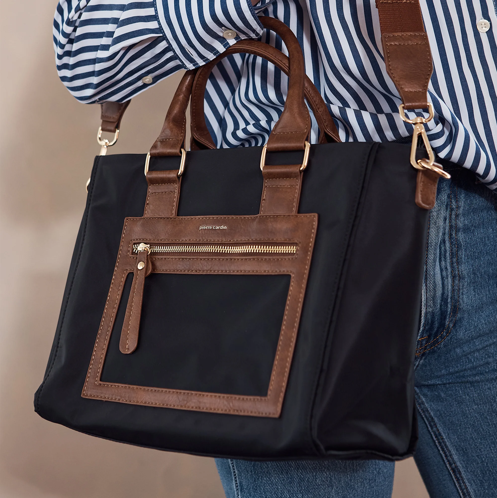 Pierre Cardin RFID Lightweight Nylon Mini Tote with Crossbody - Image 8