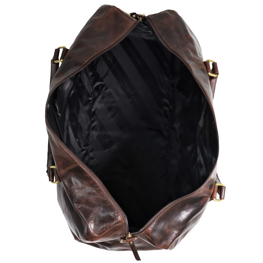 Pierre Cardin Smooth Leather Overnight Bag in Chocolate - Image 2